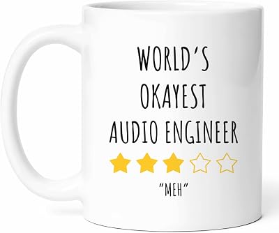 Okayest Audio Engineer Mug - Sound Technician Coffee Cup - Music Producer Funny Gift From - Specialist Tea Mugs - Recording Studio Cups - 11 Oz Ceramic Gifts For Engineers, Birthday, Him, Her