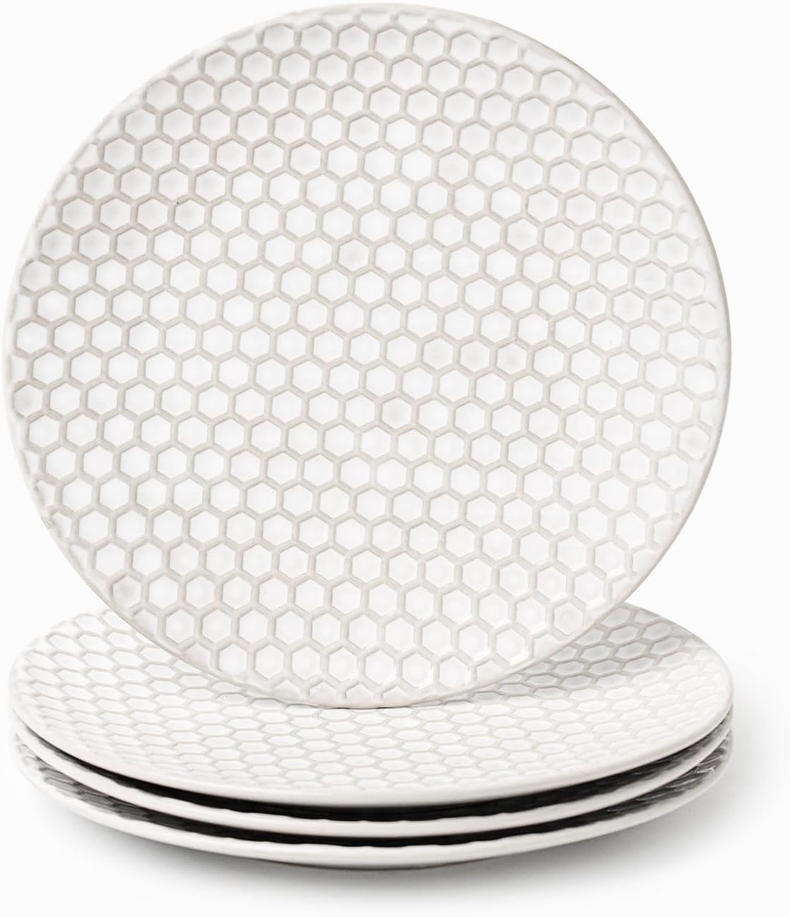FOBENTA Ceramic Dinner Plates Set of 4,Lena Porcelain Dinner Plates,Embossment Round Ceramic Dishess,4 Piece Scratch Resistance Dishes,Dishware Safe Stoneware Kitchen Dishes,Wedding Gift