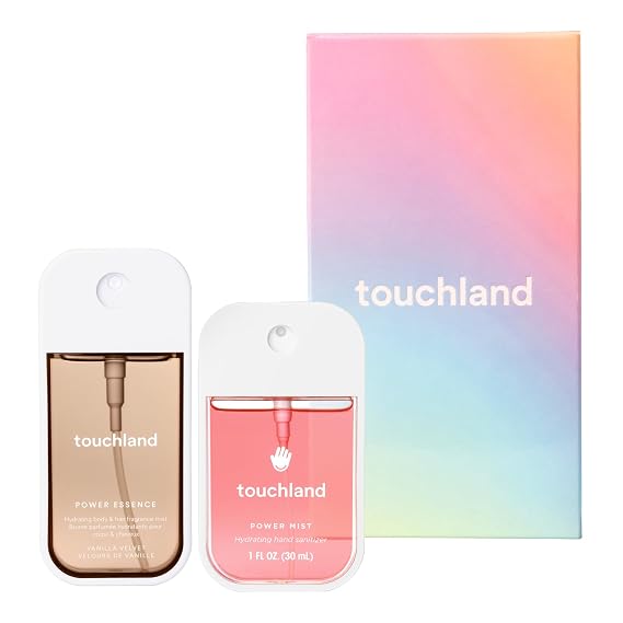 Touchland Sweet Rush Hydrating Hand Sanitizer & Body Mist Set Travel Size | TSA ready giftable duo of Wild Watermelon and Vanilla Velvet. Sweet with skincare benefits for hands, body & hair.