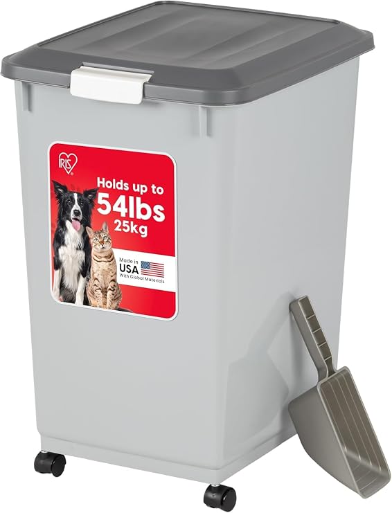 IRIS USA Dog Food Storage Container, Up to 54 lbs, Gray/Dark Gray