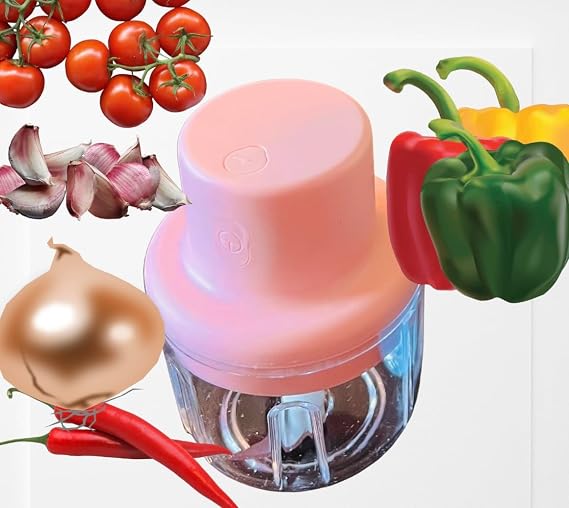 Electric Garlic Chopper, Chopper Mini, USB Rechargeable, Food Chopper, Small Food Processor, Crusher, Slicer for Garlic, Chili, Onion, Meat, Spices, Vegetables 250 ML(Pink)