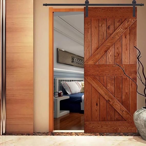 14ft Single Wood Sliding Barn Door Hardware Kit, Classic Design for Fit 84'' Wide Track Panel, Quietly and Smoothly (Basic Upgrade I-Type)