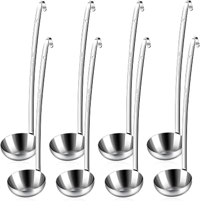 8pcs Stainless Steel Ladle 8 Oz Soup Ladle 14 long Spoon Heavy-Duty Metal Spoon Sets big spoons for cooking Serving Soups, Gravy, Portioning, Stirring