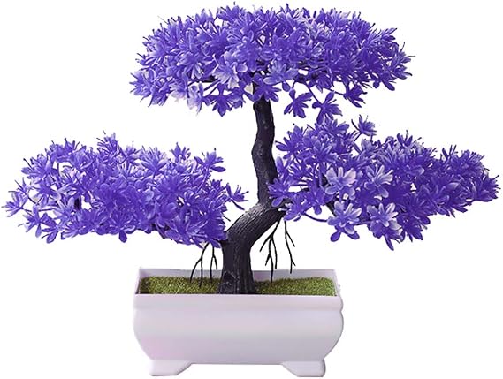 Artificial plants welcome pine bonsai simulation artificial potted plants to decorate gardens with flower pots, offices, terraces, weddings and indoor decorations - Purple