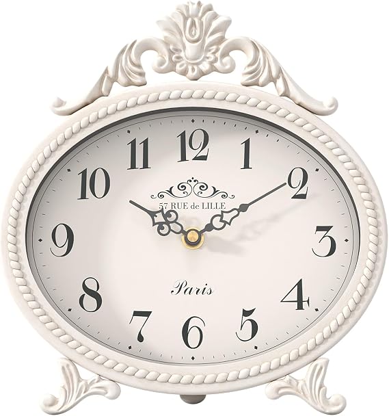 Abdurey Vintage Table Clock,Antique White French Rustic Style Mantel Clock