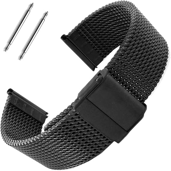 Black Thick Wire Mesh Stainless Steel Watch Cord18-20-22-24mm Strap
