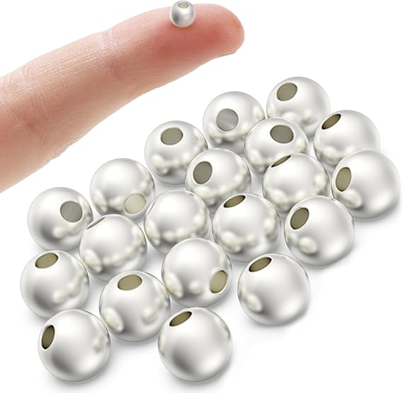 OHINGLT 925 Sterling Silver Beads for Jewelry Making,Smooth Round Ball Spacer Beads for Ring, Necklace, Bracelet Making (Made in Italy, 8mm)