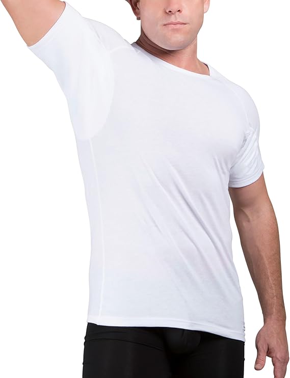 Ejis Men's Sweatproof Crew Neck Cotton Undershirt w Sweat Pads, Classic Fit