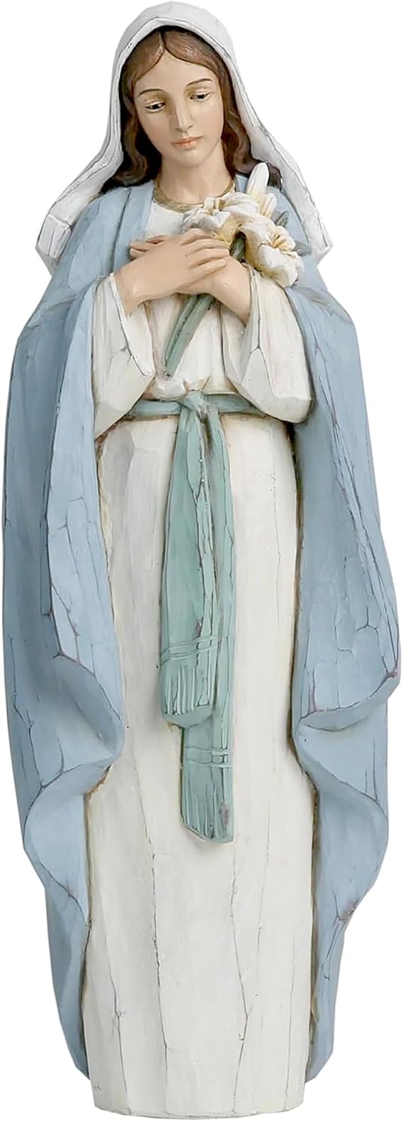 Blessed Virgin Mary Statue with Lily 10-Inch Hand-Painted Resin Figurine Blessed Mother Madonna Statue Religious Gift for Home Decor Religious Decor Spiritual Gift