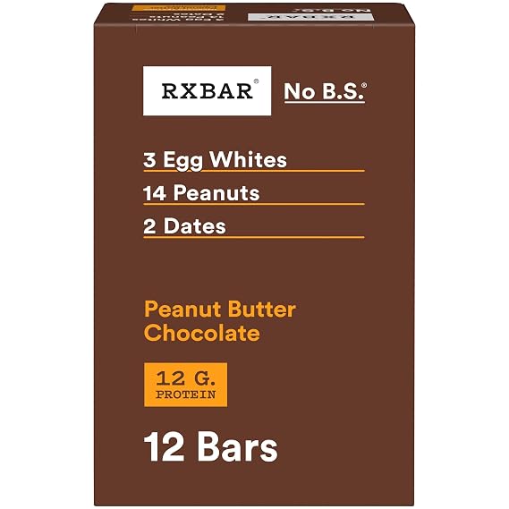 RXBAR Protein Bars, 12g Protein, Gluten Free Snacks, Peanut Butter Chocolate, 22oz Box (12 Bars)