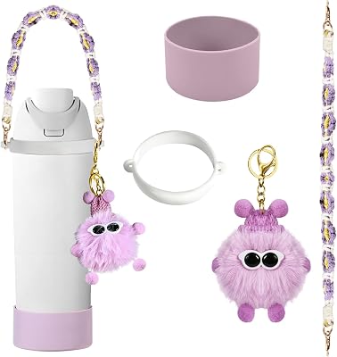 Accessories Set for Owala Water Bottle 24 oz 32 oz 40 oz, Anti-slip Silione Boot, Hand-woven Water Bottle Handle Strap and Keychain Charm included, Compatible with Owala freesip