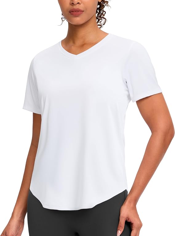 Womens Workout Shirts V-Neck Short Sleeve Sun Shirt Dry Fit Tops