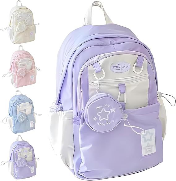 Rosy Posy Backpack,Cream Star Drawstring Backpacks,Large Capacity Cute Kawaii Double Shoulder Bag,Waterproof Schoolbag