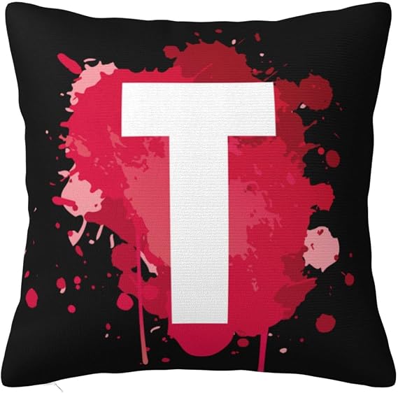 Custom Initial Pillow Case with Text, Personalized Family Dog Cat Pet Name Pillow Cover, Customized Colorful Cushion Covers Wedding Keepsake Birthday Gift, Splatter Letter T