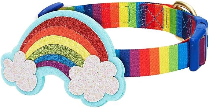 Blueberry Pet The Perfect Rainbow Adjustable Dog Collar with Blingy Decor, Small, Neck 12"-16"
