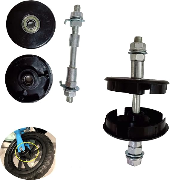 2 Set Balance Bike Wheel Hub Axle Repair Front Rear Sealed Bearing Nuts 55mm Bracket Caps Protective Cover with Solid Shaft Lever Skewer for No Pedal Kids Training Bicycle Push Bikes