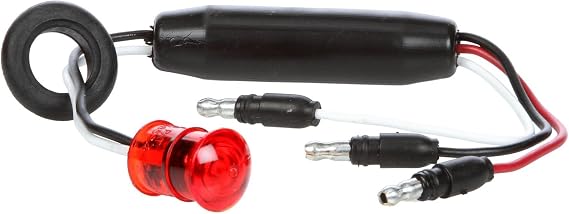 Truck-Lite 33203R Marker Clearance Light (33 Series, Dual Function, LED, Red Round, 1 Diodes, P2, Black Rubber Grommet, Hardwired, 180 Bullet Terminal, 12V, Kit)