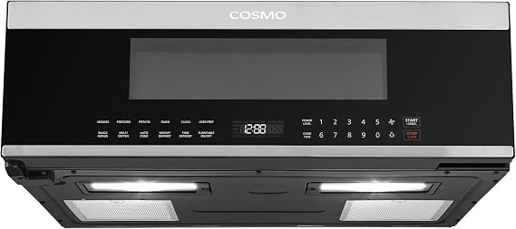30 in. Stellar Coll 1.2 cu ft Slim Over the Range Microwave Vent Fan, Black | Cosmo COS-3012ORLP1SS 1000W, Automatic Presets, Touch Controls, Sensor Cooking, LED Lighting, Defrost Functions