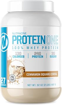 NutraOne ProteinOne Whey Protein Promote Recovery and Build Muscle with a Protein Shake Powder for Men & Women Cinnamon Square Cereal- 2 lbs.