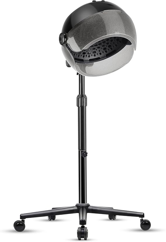 Hooded Hair Dryer, Standing Hair Dryer on Wheels, Black