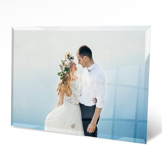 HB Art Design Customized Photo Print Acrylic Glass Photo Panel Print with your Photo Desktop Silver Pin Stand Personalized Photo Print Personalized Christmas Gift for him her women men SMALL 4x6 inch