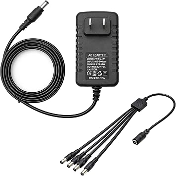 12V 2A 100V-240V AC to DC Power Adapter 5.5x2.1mm 4-Way Power Splitter Cable for CCTVCamerDVR H-M-026