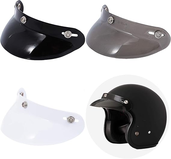Helmet Peak Shield Open Face Retro Motorcycle Helmet Sun Shade (Black)