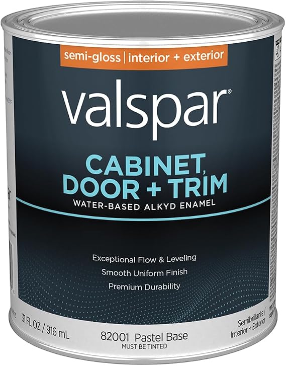Valspar 82001 Pastel Base Cabinet, Door & Trim Interior and Exterior Oil Enriched Enamel, Semi-Gloss, 1 Quart