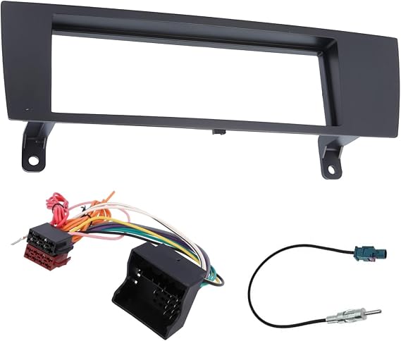 Sound-way Single DIN Car Radio Frame Installation Kit, 1 DIN Front Panel Frame, ISO Connector Cable, Antenna Adapter, compatible with BMW 1 and 3 series, X1, Z4