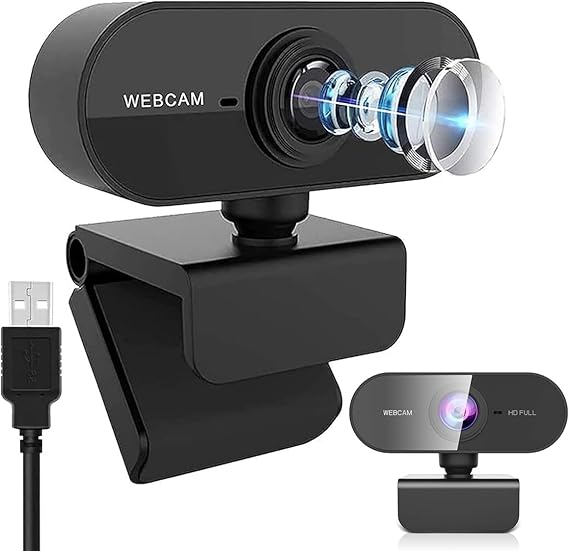 Webcam with Microphone, Full HD 1080P Webcam Camera for PC, Laptop, Desktop, MAC, USB Plug and Play Web Camera for Youtube,Skype Video Calling, Studying, Conference