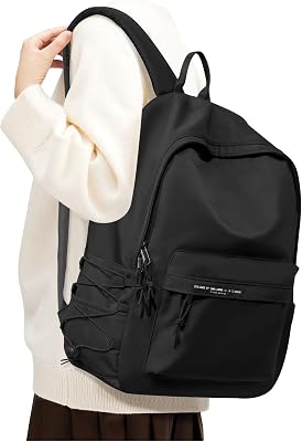 BJLFS Small Black School Backpack for Girls Women Waterproof High School Book Bag Cute Backpack for Men Teens Boys, Lightweight Simple Middle School Back Pack Daypack Gift