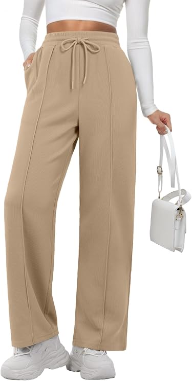 Feiersi Women Wide Leg Sweatpants Elastic Elevated Seams Baggy Pants Athletic Joggers with Pockets