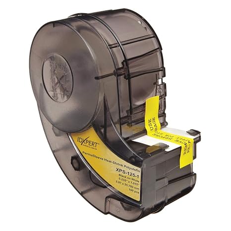 Brady XPS-125-1 IDXPERT PermaSleeve 0.235" Height, 1.015" Width, B-342 Heat-Shrink Polyolefin, Black On White Color Wire Marker Sleeves (100 Per Cartridge)
