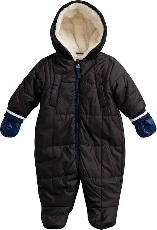 URBAN REPUBLIC Baby Boys' Pram Snowsuit - Quilted Fleece Lined Bodysuit - Outerwear Coveralls, Removable Mittens (3-9M)