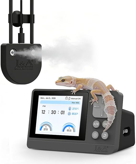 J&A Reptile Fogger, Terrarium Humidifier Mister with Temp & Humidity Probe | Reptile mister, Ideal for Reptiles/Amphibians/Paludarium/Vivarium (Grey & Black)