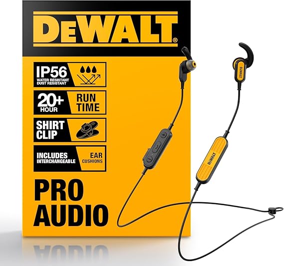 DEWALT Heavy Duty Neckband Bluetooth Earbuds, Wireless Bluetooth 5.2
