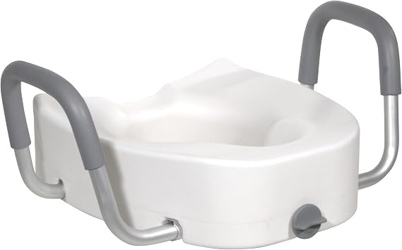Drive Medical Premium Plastic Raised Toilet Seat with Lock, Elongated | Raised Toilet Seat Includes Lock and Padded Armrests for Comfortable Everyday Bathroom Support, Elongated