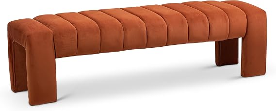 Meridian Furniture 443Cognac Andaz Collection Modern | Contemporary Bench with Soft Cognac Velvet, Deep Channel Tufting, Solid Wood Frame, 60.5" W x 17.5" D x 17.5" H, Cognac