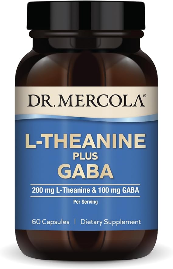Dr. Mercola L-Theanine Plus GABA - Supports Relaxation - Focus & Cognitive Function - Stress Support Supplement - 200 mg L-Theanine - 100 mg GABA - 60 Capsules
