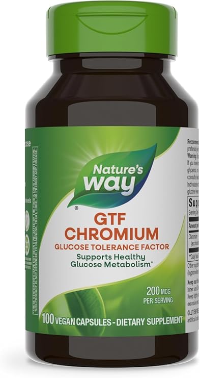 Nature's Way GTF Chromium Capsules, 200 mcg Chromium per Serving, 100 ct | Supports Healthy Glucose Metabolism*, Glucose Tolerance Factor, Vegan Dietary Supplement