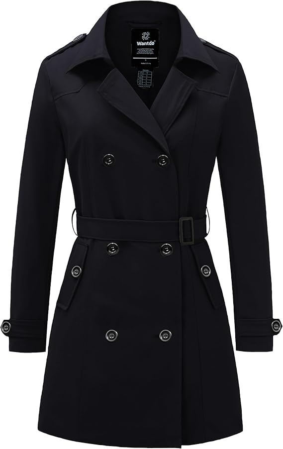 wantdo Women's Waterproof Trench Coat Classic Lapel Outerwear Coat with Belt