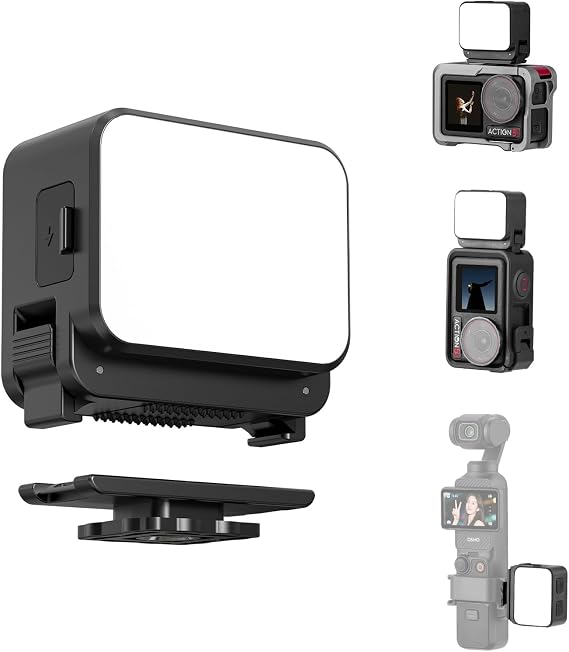 Mini Light for DJI Action Camera, Pocket 3 4 Fill Lighting Cold Hot Shoe LED Vlogging Light Attachment for DJI OSMO Pocket 3 4 Action 5 Pro 4 3, for GoPro Accessories