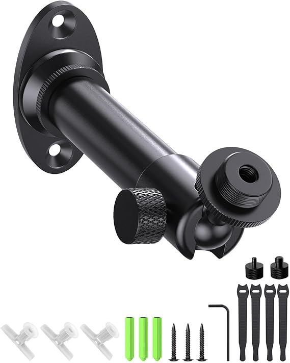 Mic Wall Mount Bracket with Ball Head, 180 & 360 Swivel, 5/8 Flange Base