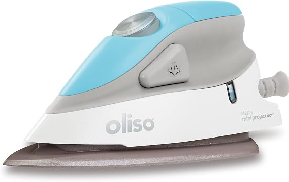 oliso M2Pro Mini Steam Iron for Sewing -1000W Dual Voltage Travel Iron | Turquoise, Solemate Silicone Rest Included, Ceramic Soleplate, Precision Tip, Quilting, Crafting, Portable, 2.2 Lb