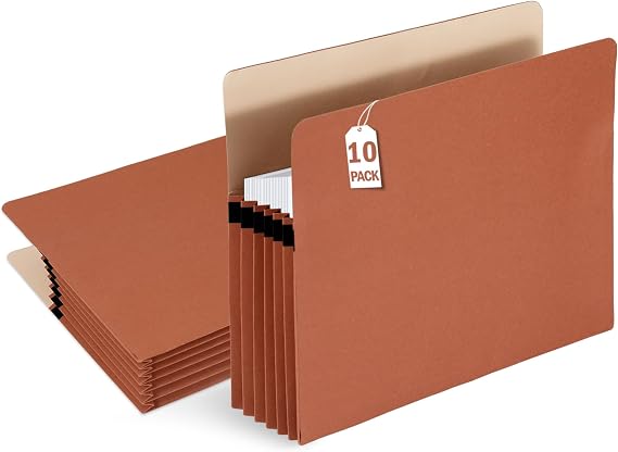 10 Packs Expanding File Pockets,5-1/4"Expandable Folder Bag,Expandable File Folders Letter Size,Accordion File Organizer for Office,School,Home,Kraft