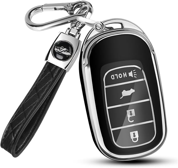 QBUC for Honda Key Fob Cover (Black, Silver Edges)