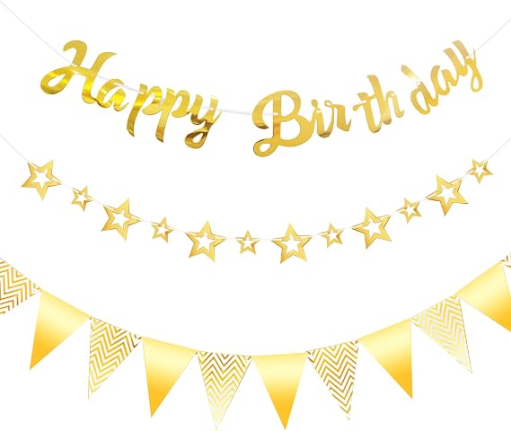 CANREVEL 3 PCS Gold Happy Birthday Banners for Women Men Girls Boys Adults