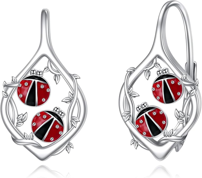 Sterling Silver Ladybug Hoop Earrings for Women Cute Animal Earrings Jewelry Gifts