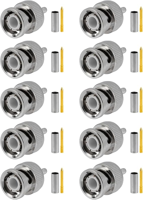 10 PCS BNC Connectors 50 Ohm BNC Crimp Male Connector for RG316 RG174 RF Coax Cable