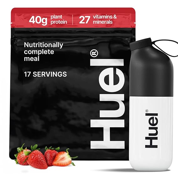 Huel Black Edition Bundle | Strawberry 40g Vegan Protein Powder + Shaker Bottle | Nutritionally Complete Meal | 27 Vitamins & Minerals, Gluten Free | Lockable Lid to Avoid Spills | BPA Free
